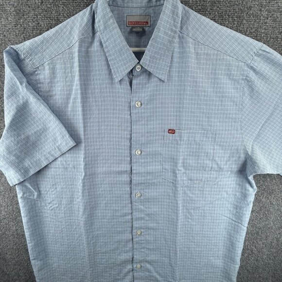 Quiksilver Rayon Polyester Check Short Sleeve Large Point Blue Pocket Mens Shirt - Picture 2 of 16